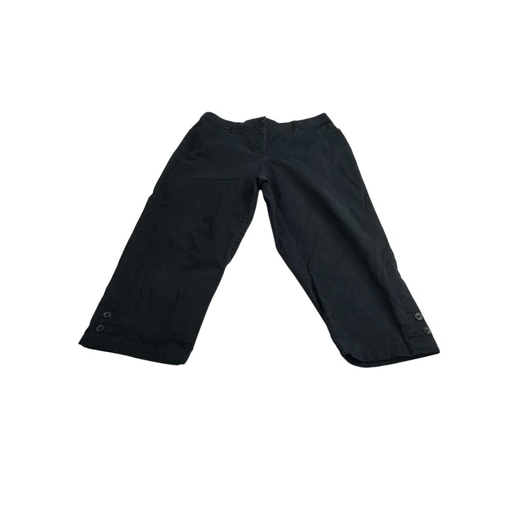 Karen Scott Black Cropped Button Hem Pants Size 6 Cotton/Spandex